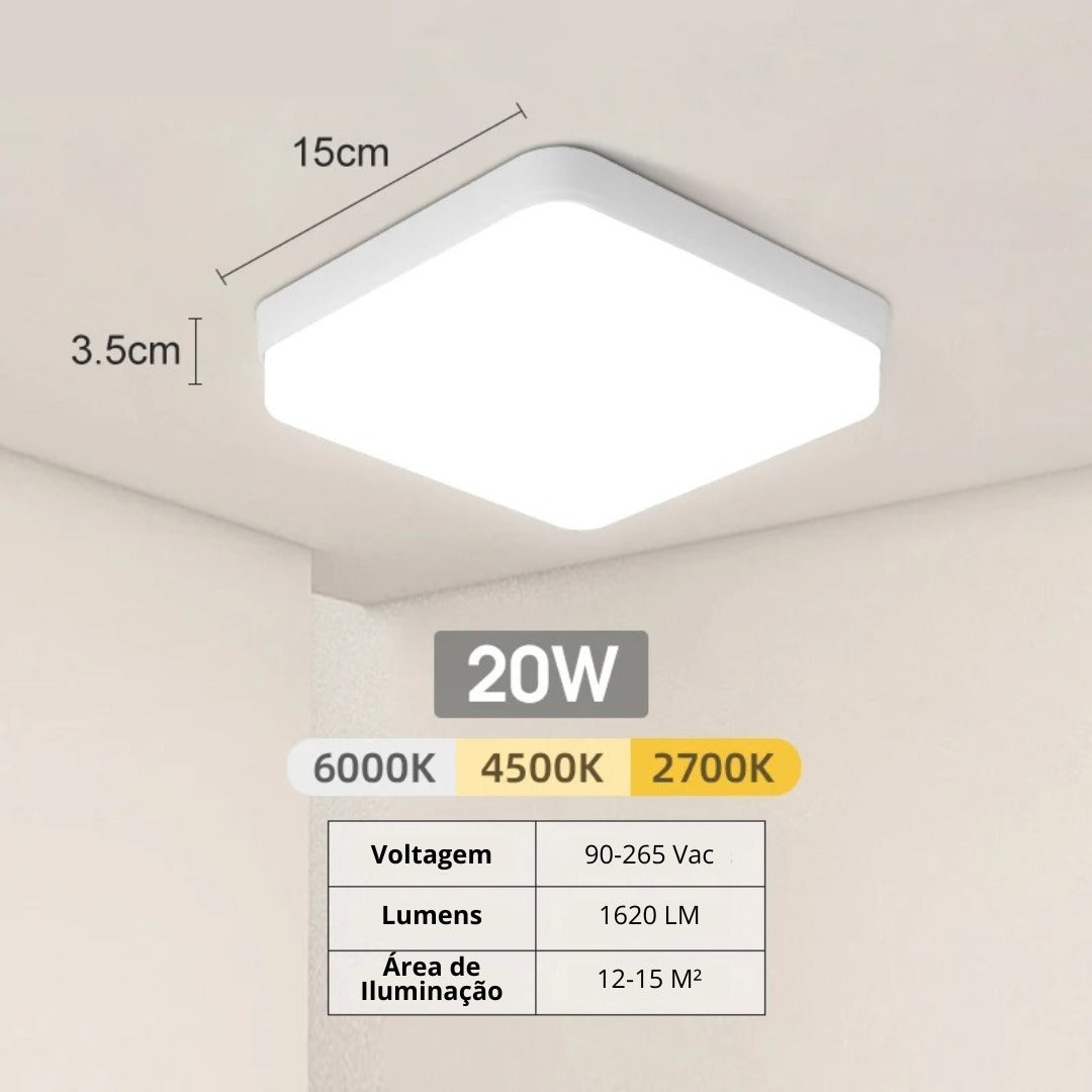Luminária De Teto Plafon Quadrado LED Bivolt Aurum
