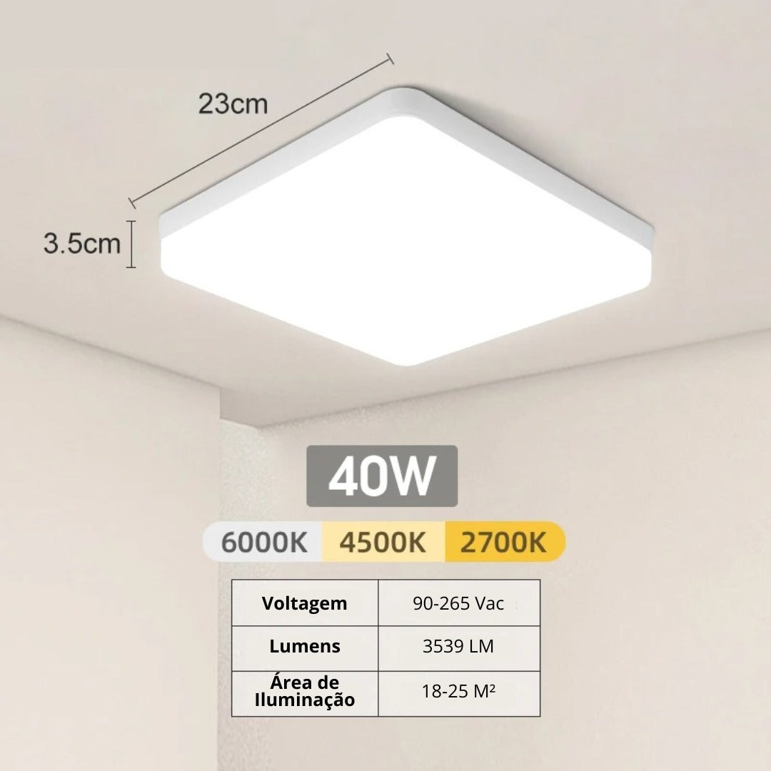 Luminária De Teto Plafon Quadrado LED Bivolt Aurum