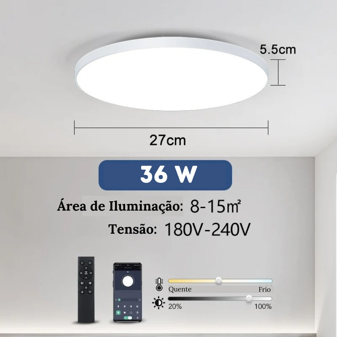 Plafon Led Sobrepor Redondo Moderno Com Controle Clarity