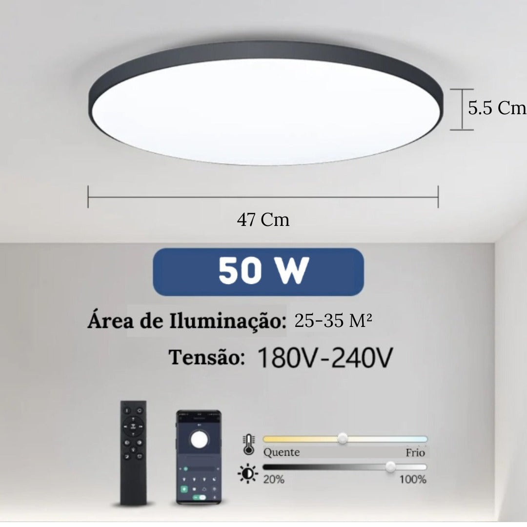 Plafon Led Sobrepor Redondo Moderno Com Controle Clarity