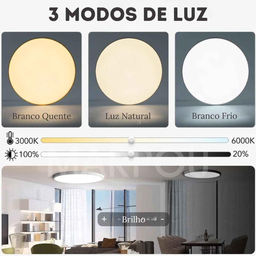 Plafon Led Sobrepor Redondo Moderno Com Controle Clarity