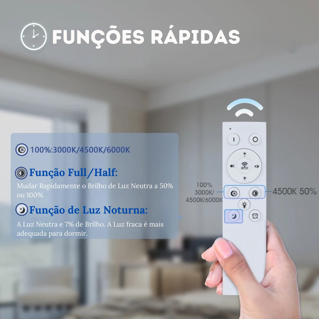 Plafon Led Sobrepor Redondo Moderno Com Controle Clarity