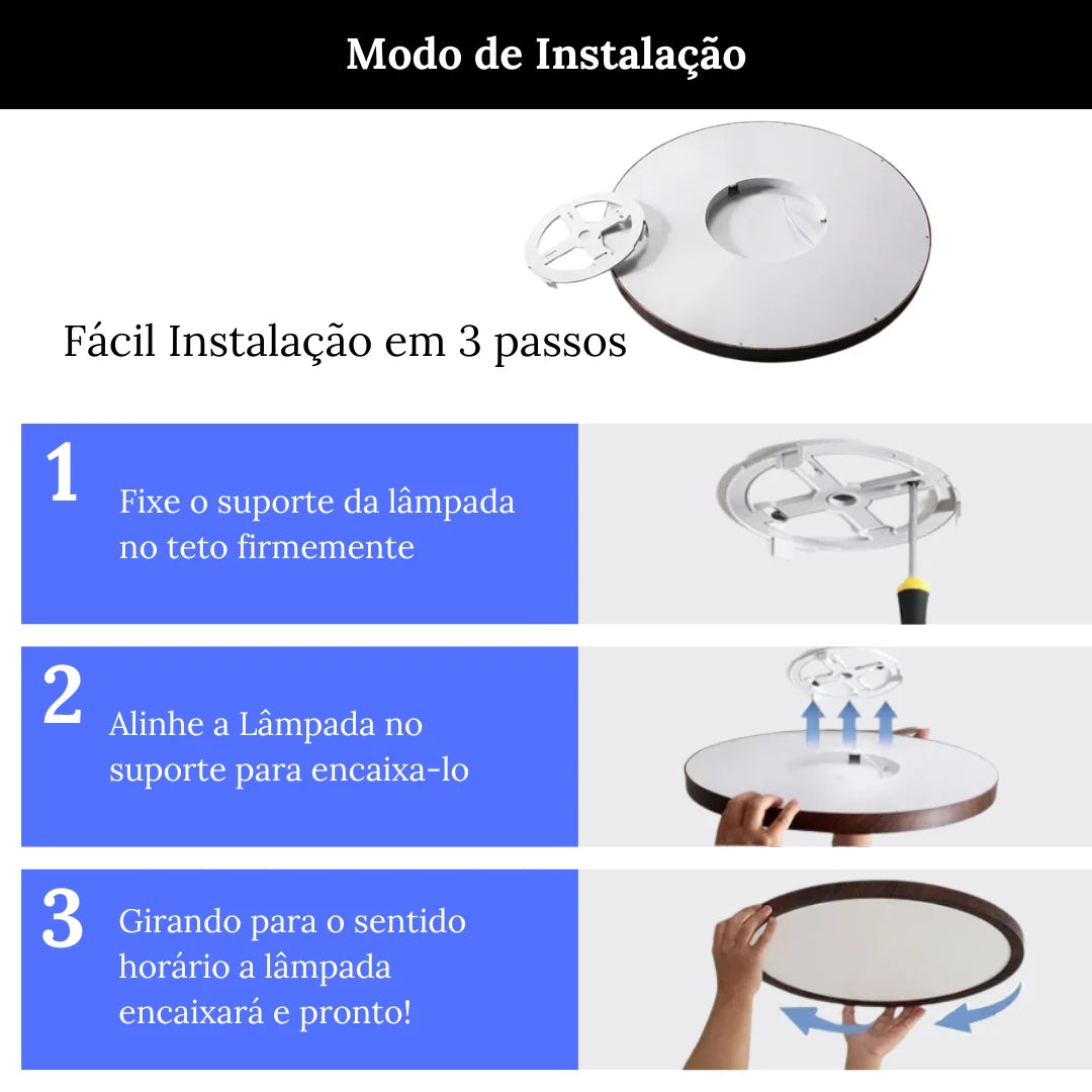 Plafon Led Sobrepor Redondo Wood Luxor